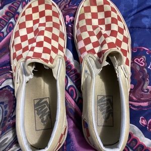 Red and white checkered slip on Vans!!